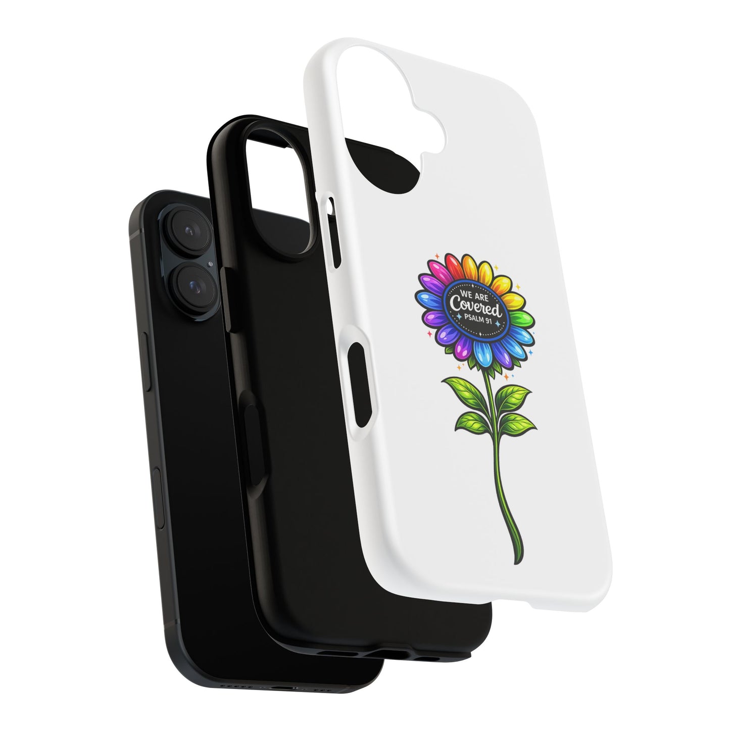 Brooklyn Byte™ "We Are Covered" Rainbow Flower Phone Case — Psalm 91 Scripture Faith Fashion