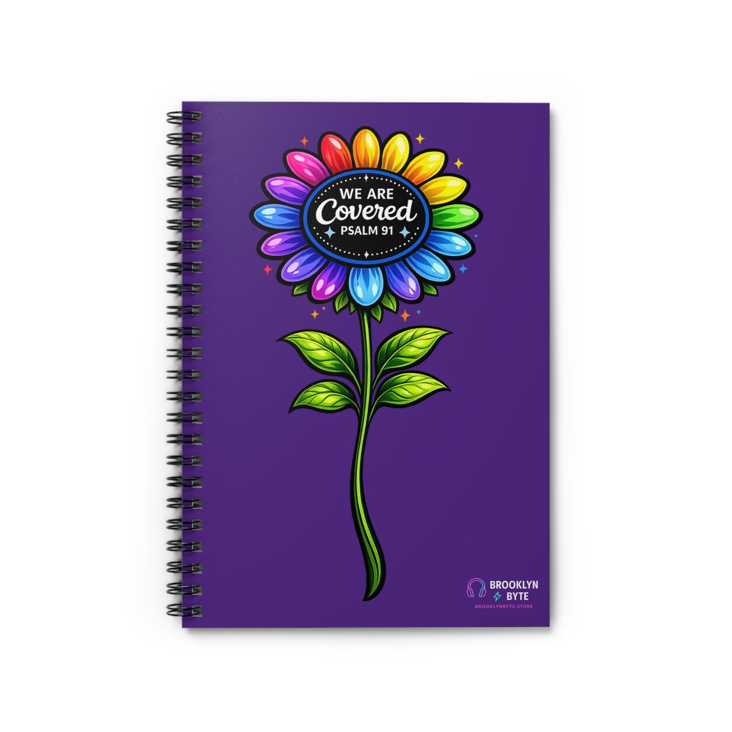 Brooklyn Byte™ "We Are Covered" Purple Scripture Notebook – Plum Planet Psalm 91 Aesthetic Journal