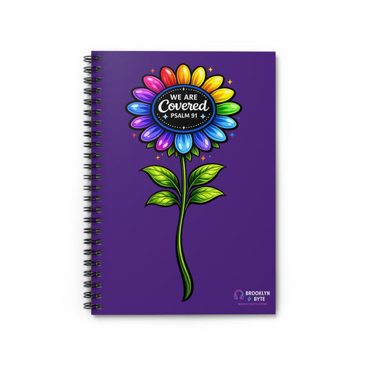 Brooklyn Byte™ "We Are Covered" Purple Scripture Notebook – Plum Planet Psalm 91 Aesthetic Journal
