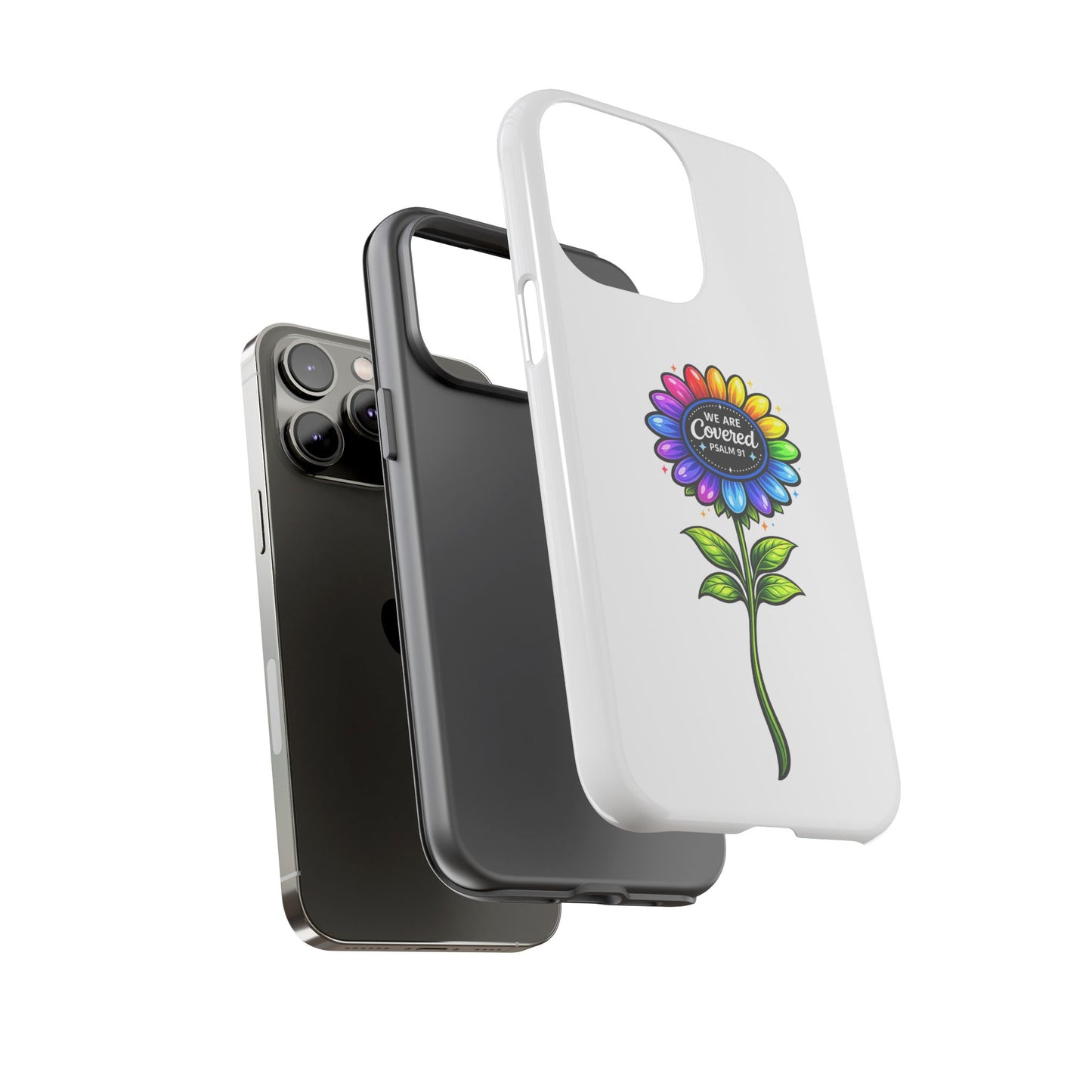 Brooklyn Byte™ "We Are Covered" Rainbow Flower Phone Case — Psalm 91 Scripture Faith Fashion