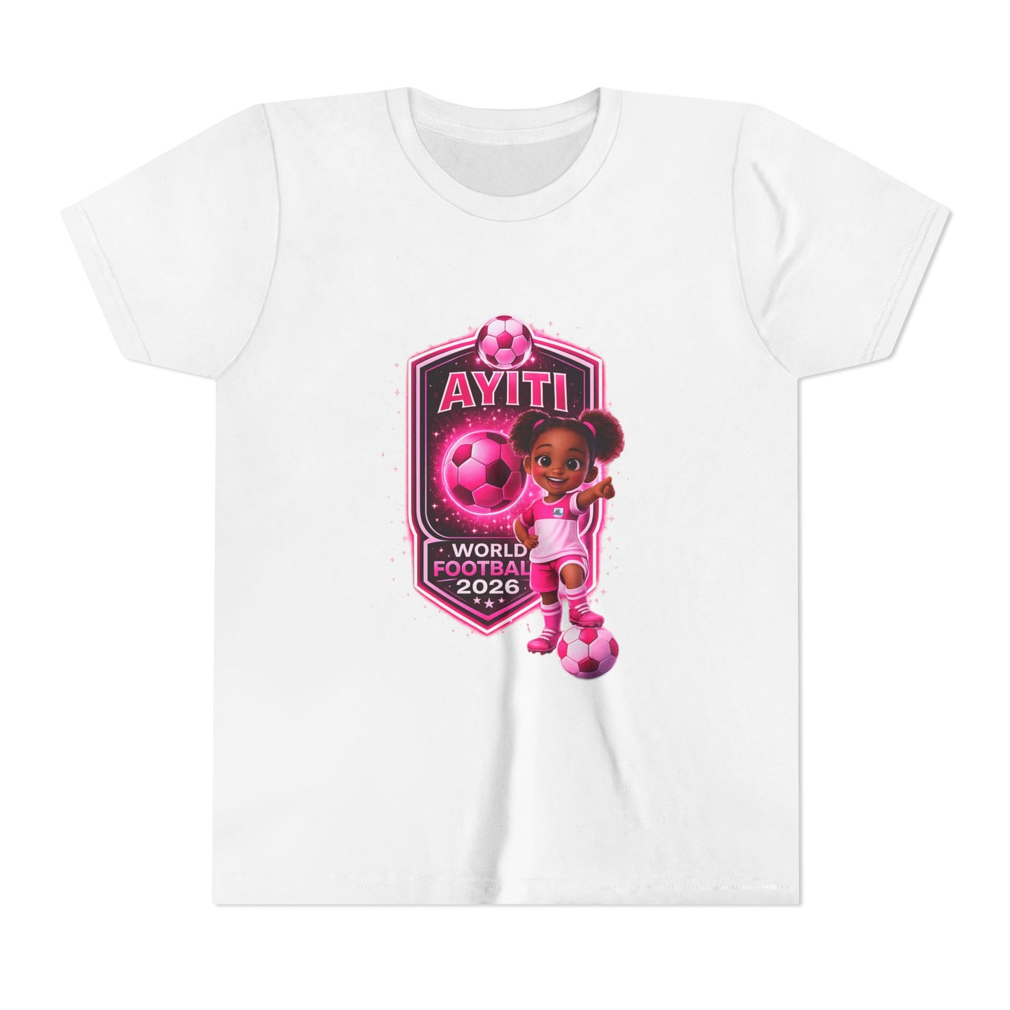Kids Soccer Tee — Pink 'Ayiti World Soccer 2024' Jersey Shirt