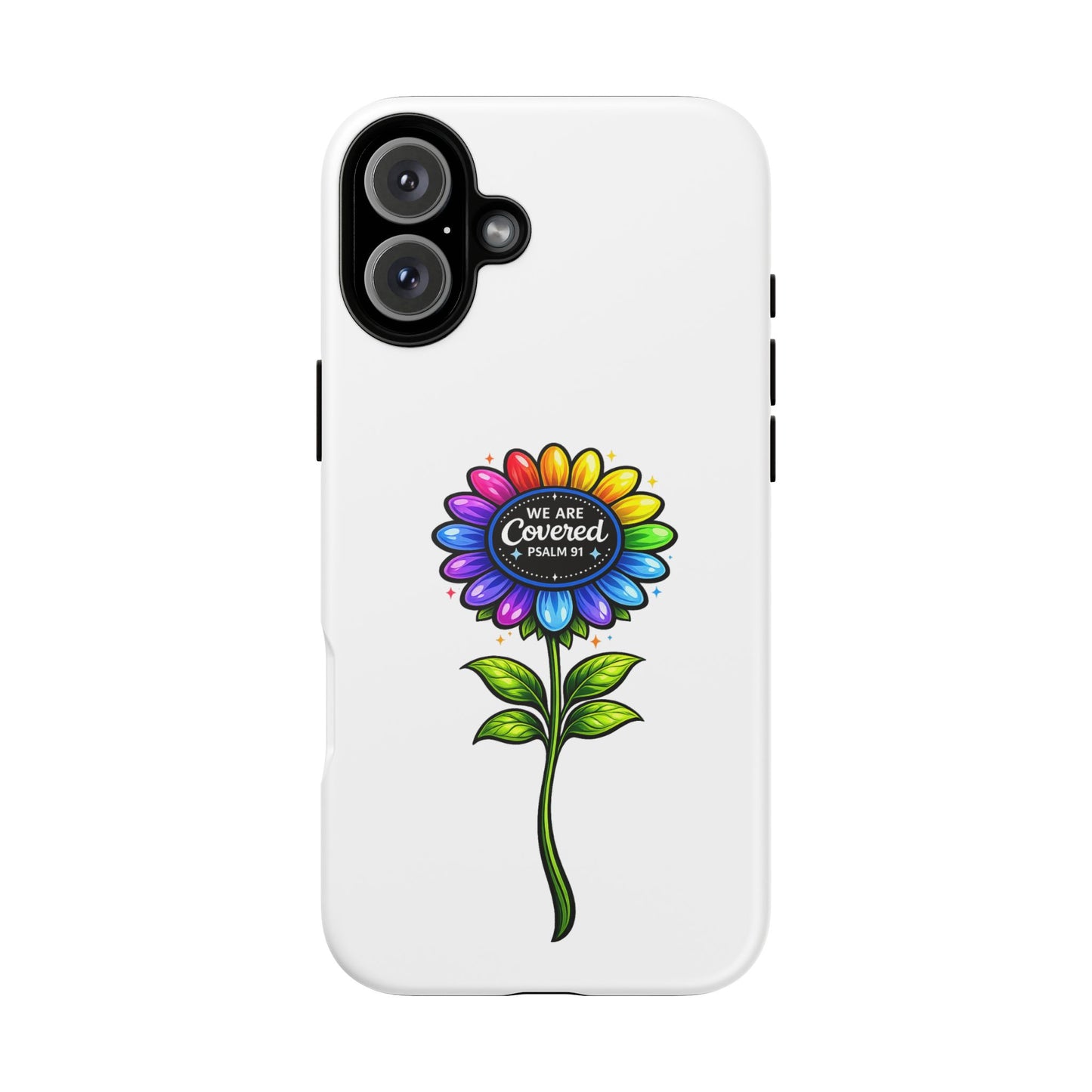 Brooklyn Byte™ "We Are Covered" Rainbow Flower Phone Case — Psalm 91 Scripture Faith Fashion