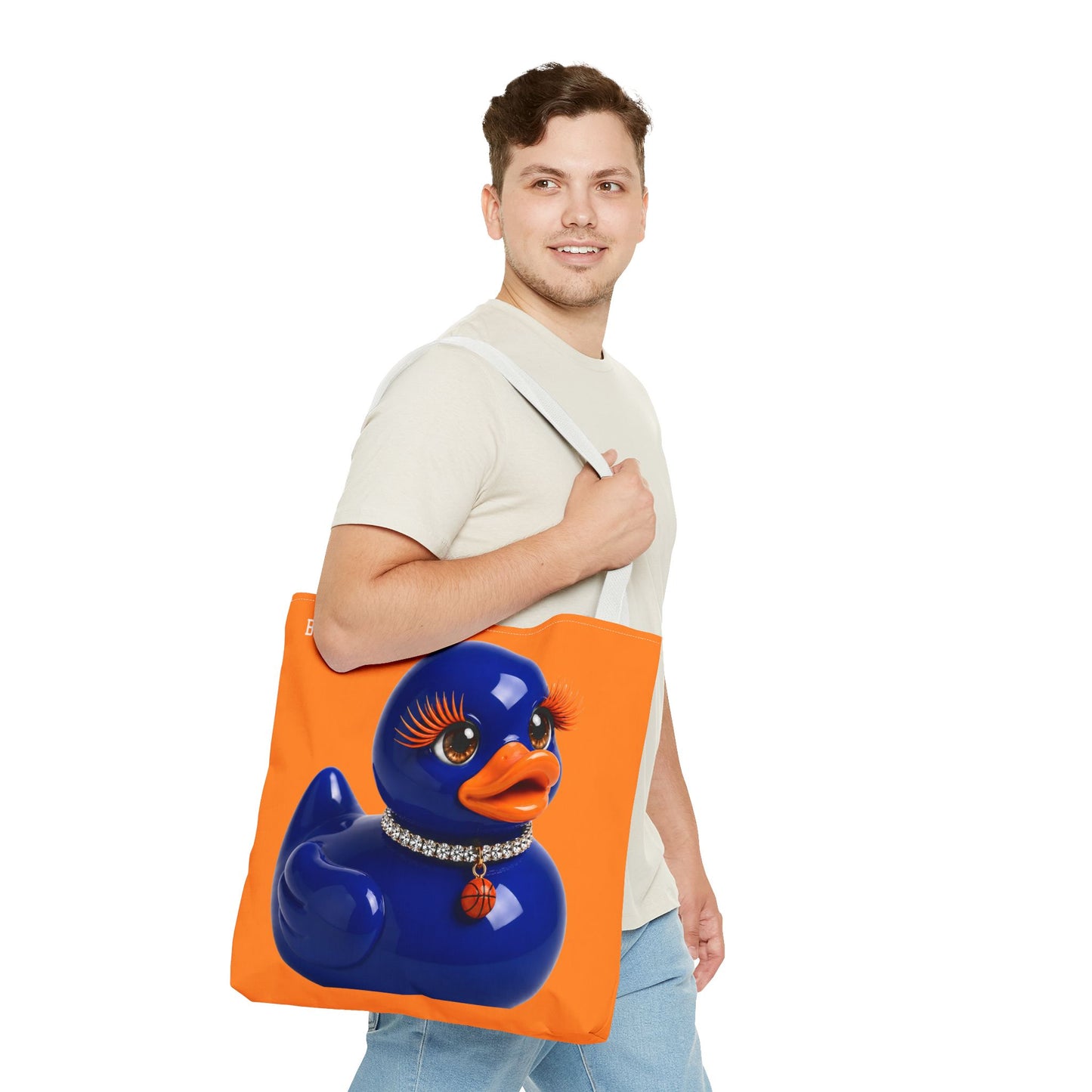 NYC Glamour Duck Tote Bag | Orange Blue Basketball Tote | Cute Duck Purse | Brooklyn Byte™ Tote Bag | Sports Lover Gift | Fashion Canvas Bag