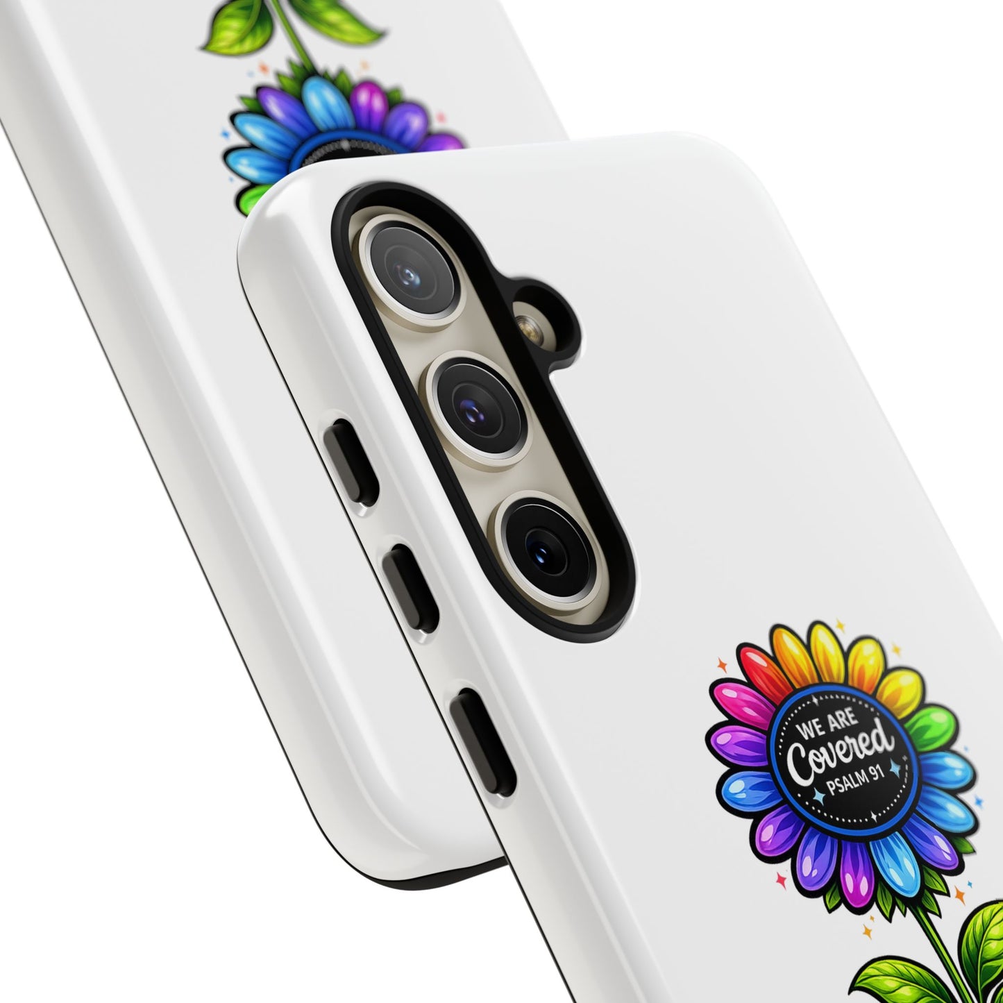 Brooklyn Byte™ "We Are Covered" Rainbow Flower Phone Case — Psalm 91 Scripture Faith Fashion
