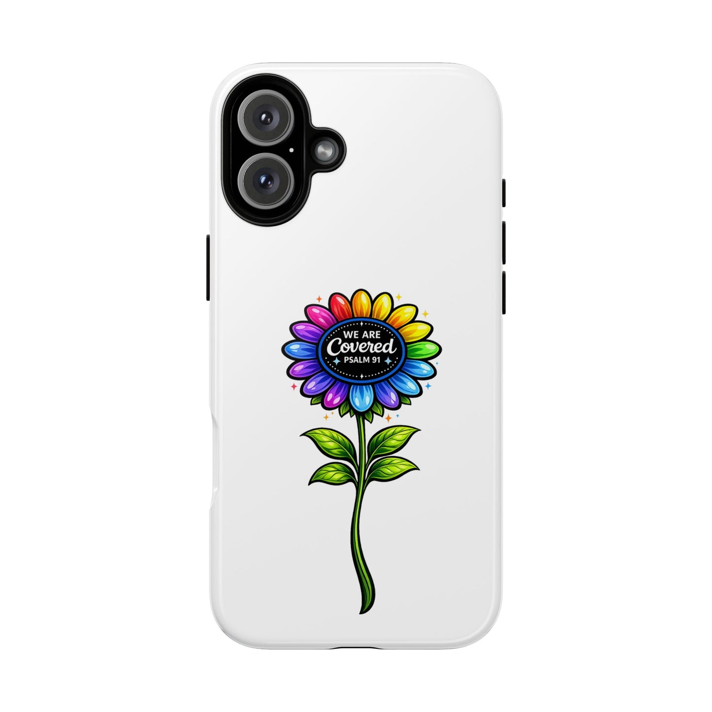 Brooklyn Byte™ "We Are Covered" Rainbow Flower Phone Case — Psalm 91 Scripture Faith Fashion
