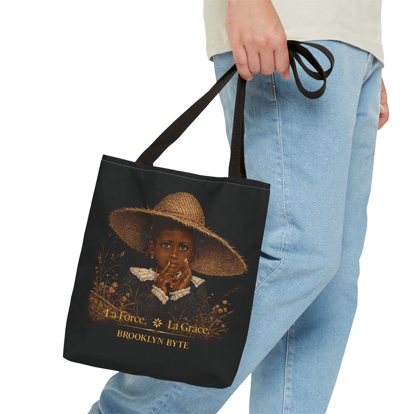 Byte Bagz™La Force. La Grâce.  Strength & Grace Bag — Vintage Secret Black Child Portrait Canvas Tote