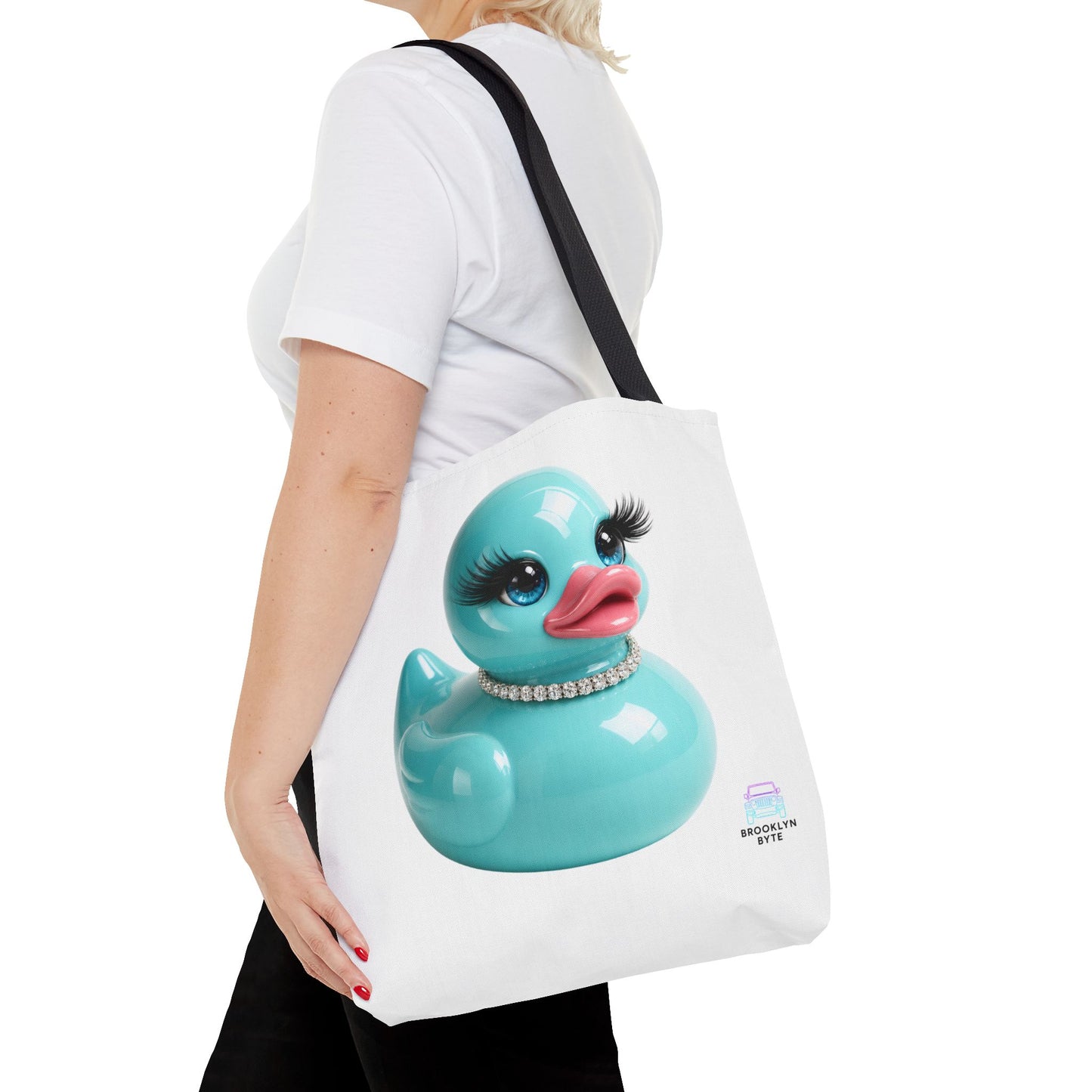Jeep Life™ Aquamarine Glam Duck Duck Jeep Tote Bag — Cute Rubber Duck with Lashes & Pearl Choker