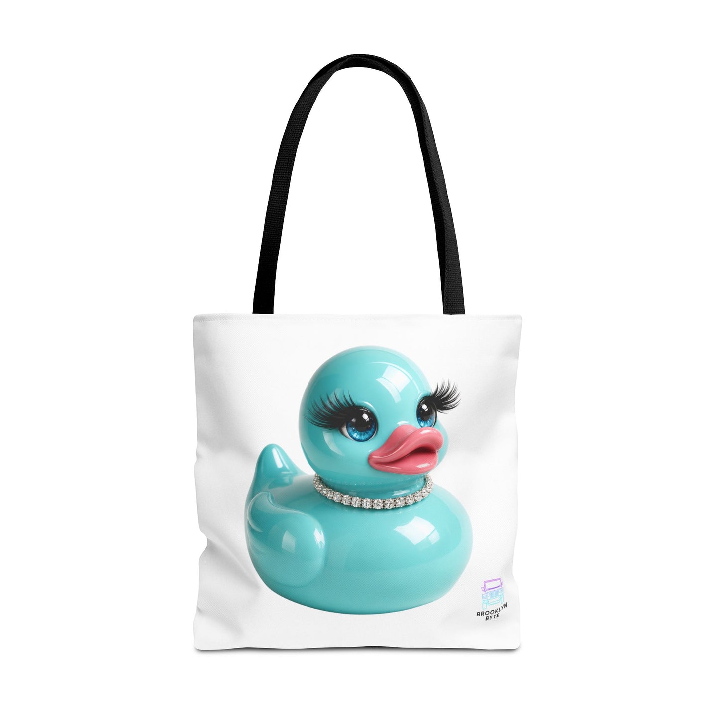 Jeep Life™ Aquamarine Glam Duck Duck Jeep Tote Bag — Cute Rubber Duck with Lashes & Pearl Choker