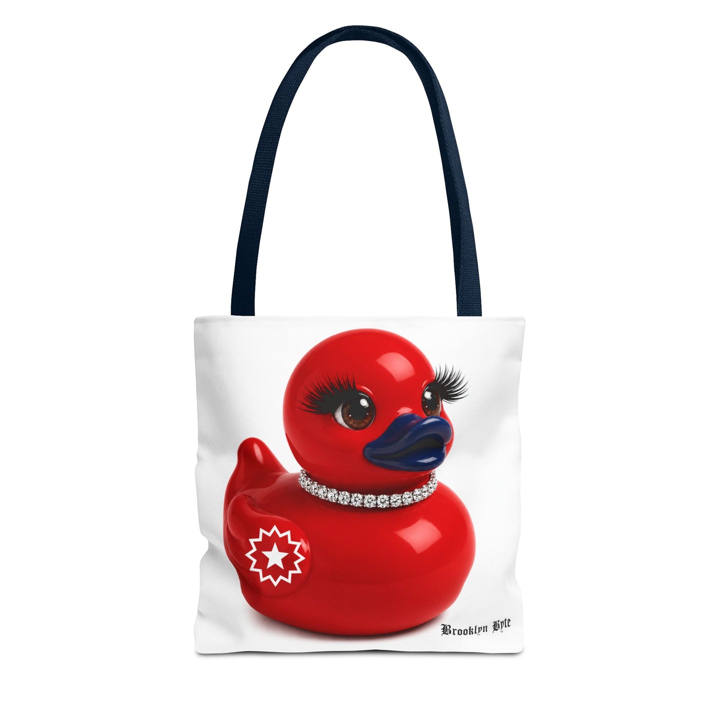 Brooklyn Byte™ Freedom Tote Red Fashion Duck Tote Bag — Glam Rubber Duck with Rhinestone Collar