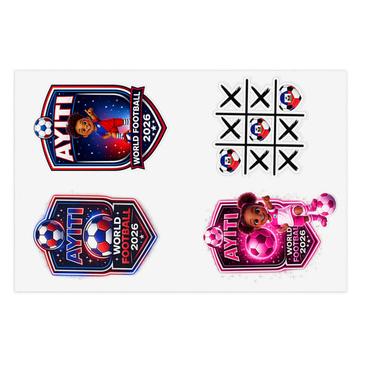 AYITI WORLD™ Football 2026 Sticker Sheet — Soccer Badge & Tic-Tac-Toe Kids Stickers