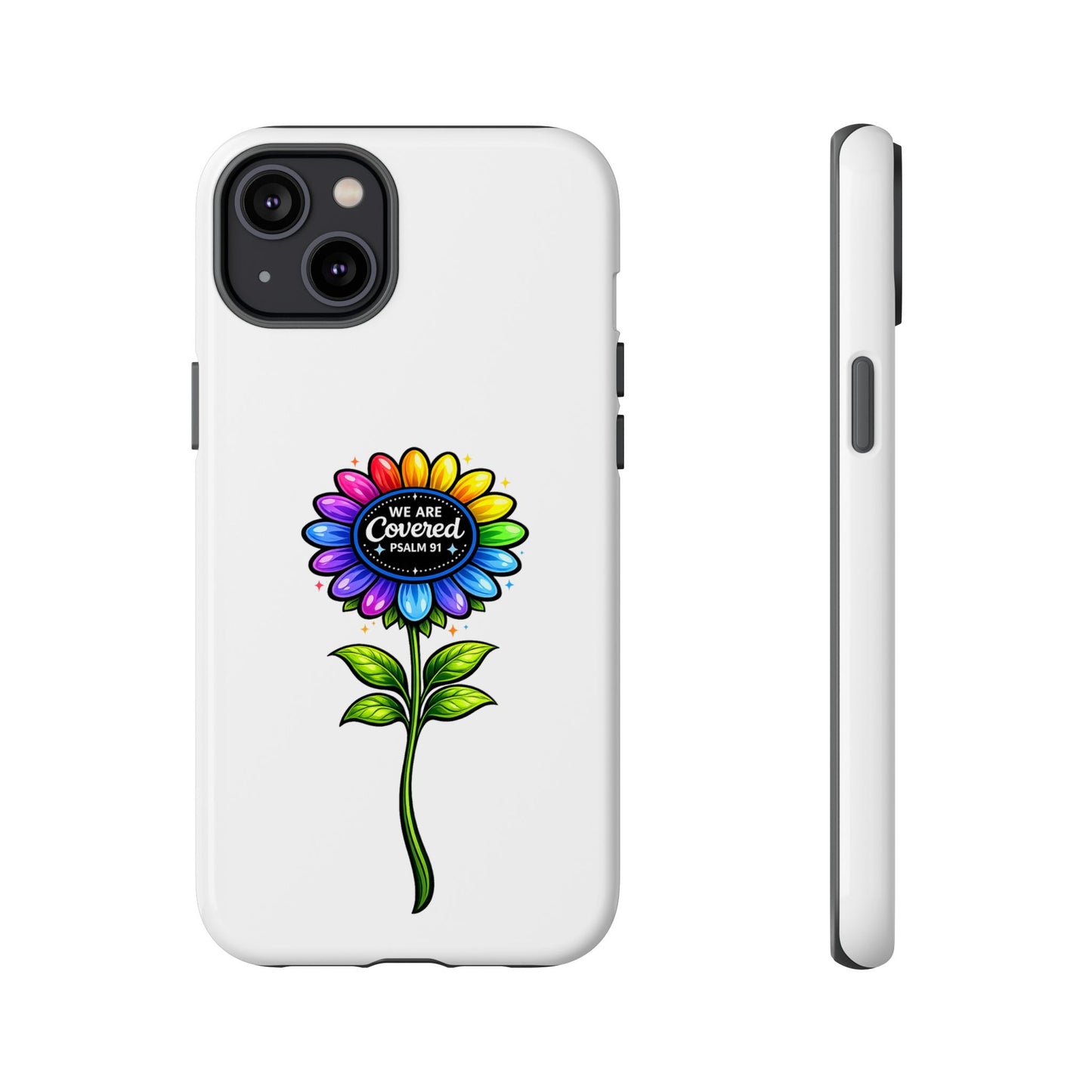 Brooklyn Byte™ "We Are Covered" Rainbow Flower Phone Case — Psalm 91 Scripture Faith Fashion