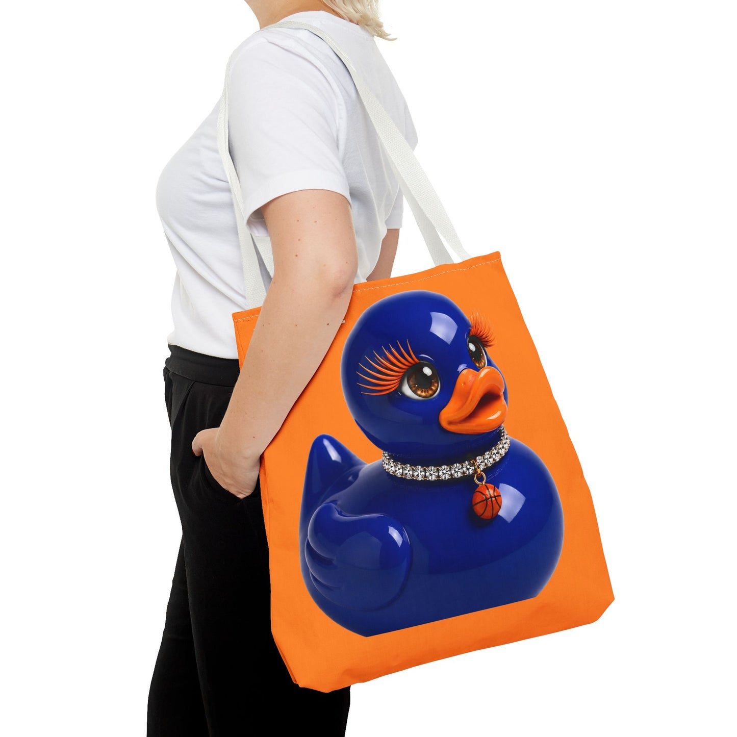 NYC Glamour Duck Tote Bag | Orange Blue Basketball Tote | Cute Duck Purse | Brooklyn Byte™ Tote Bag | Sports Lover Gift | Fashion Canvas Bag