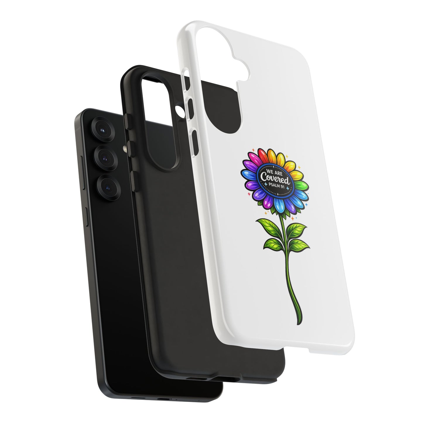 Brooklyn Byte™ "We Are Covered" Rainbow Flower Phone Case — Psalm 91 Scripture Faith Fashion