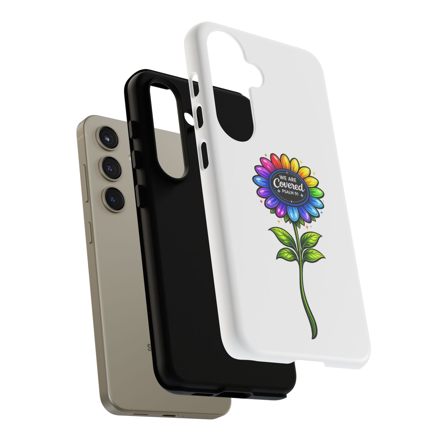 Brooklyn Byte™ "We Are Covered" Rainbow Flower Phone Case — Psalm 91 Scripture Faith Fashion