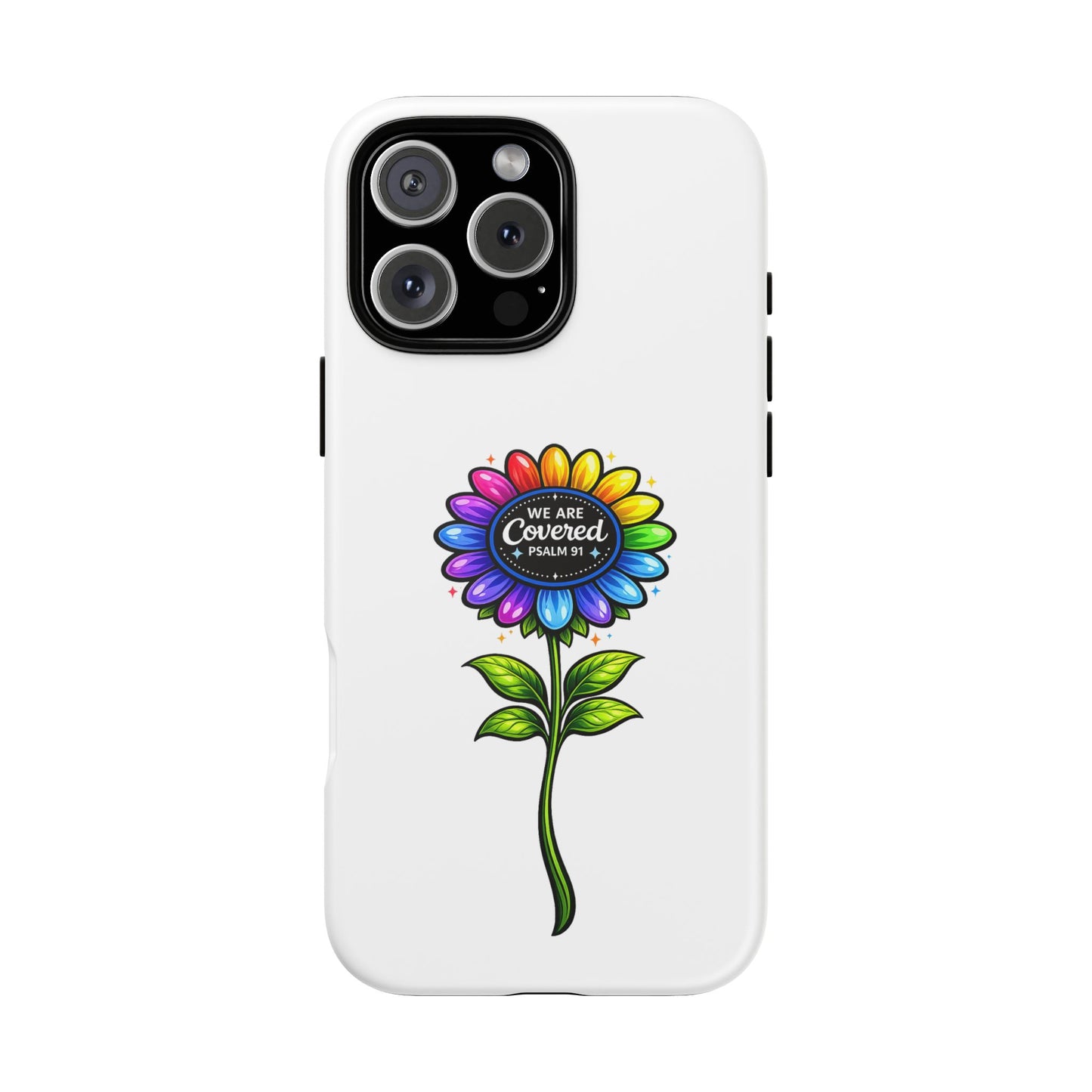 Brooklyn Byte™ "We Are Covered" Rainbow Flower Phone Case — Psalm 91 Scripture Faith Fashion