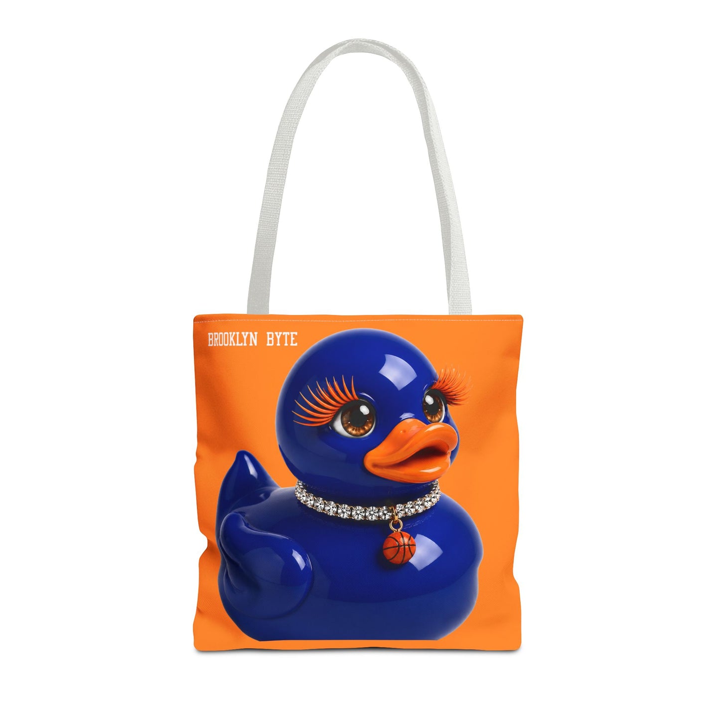 NYC Glamour Duck Tote Bag | Orange Blue Basketball Tote | Cute Duck Purse | Brooklyn Byte™ Tote Bag | Sports Lover Gift | Fashion Canvas Bag