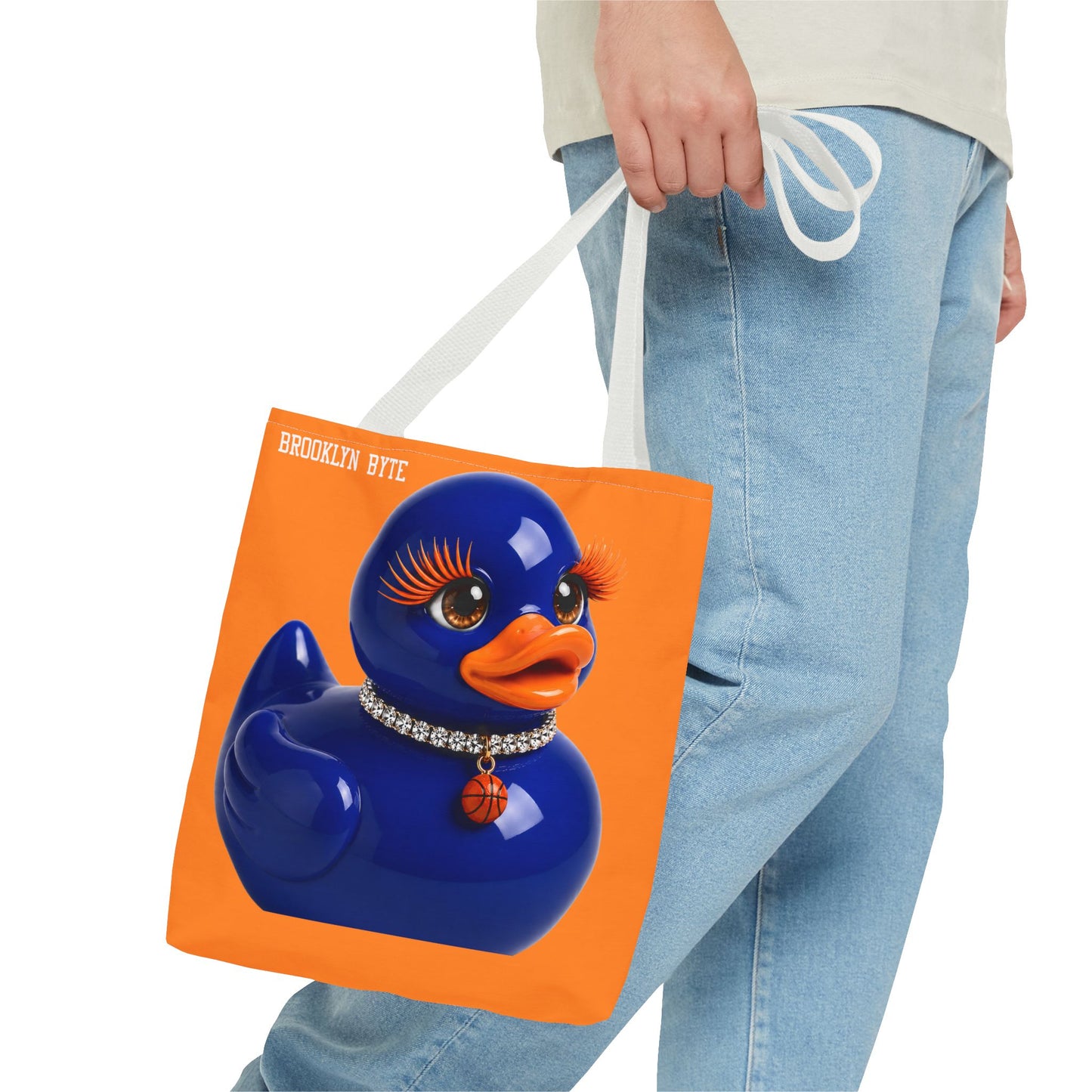 NYC Glamour Duck Tote Bag | Orange Blue Basketball Tote | Cute Duck Purse | Brooklyn Byte™ Tote Bag | Sports Lover Gift | Fashion Canvas Bag