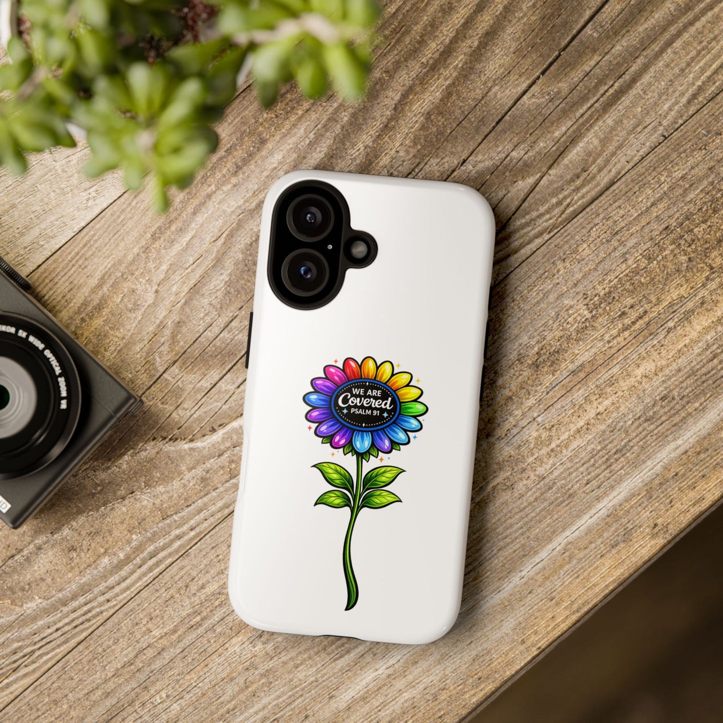 Brooklyn Byte™ "We Are Covered" Rainbow Flower Phone Case — Psalm 91 Scripture Faith Fashion
