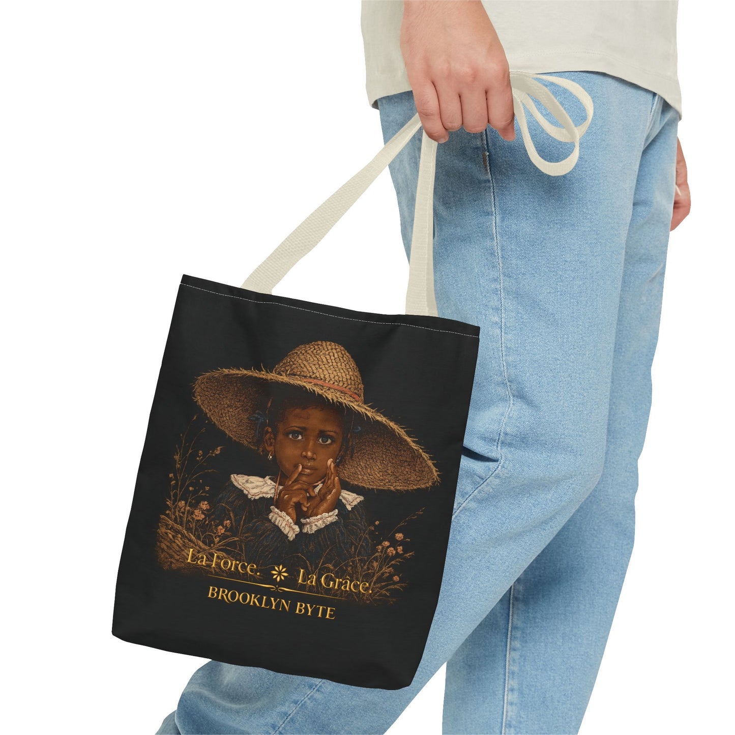 Byte Bagz™La Force. La Grâce.  Strength & Grace Bag — Vintage Secret Black Child Portrait Canvas Tote