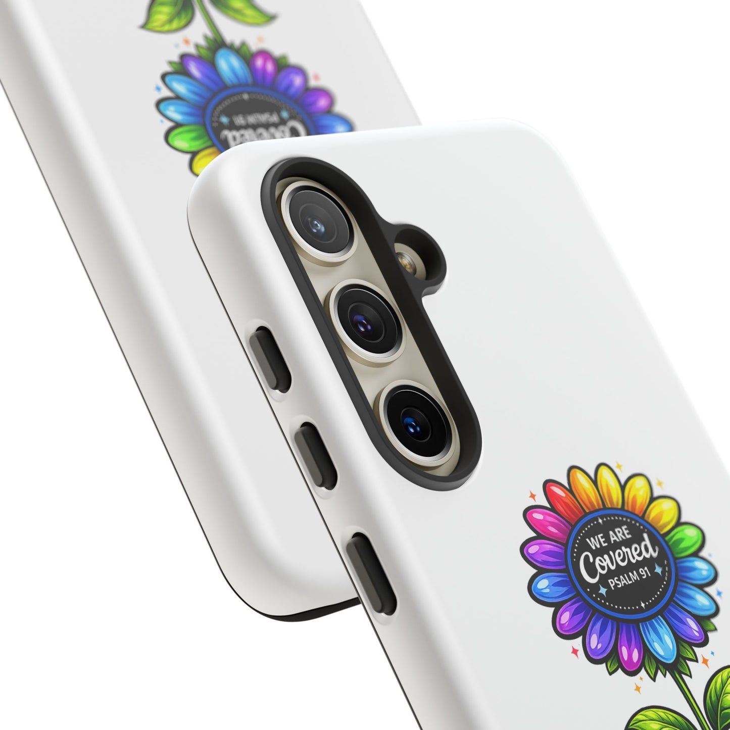 Brooklyn Byte™ "We Are Covered" Rainbow Flower Phone Case — Psalm 91 Scripture Faith Fashion