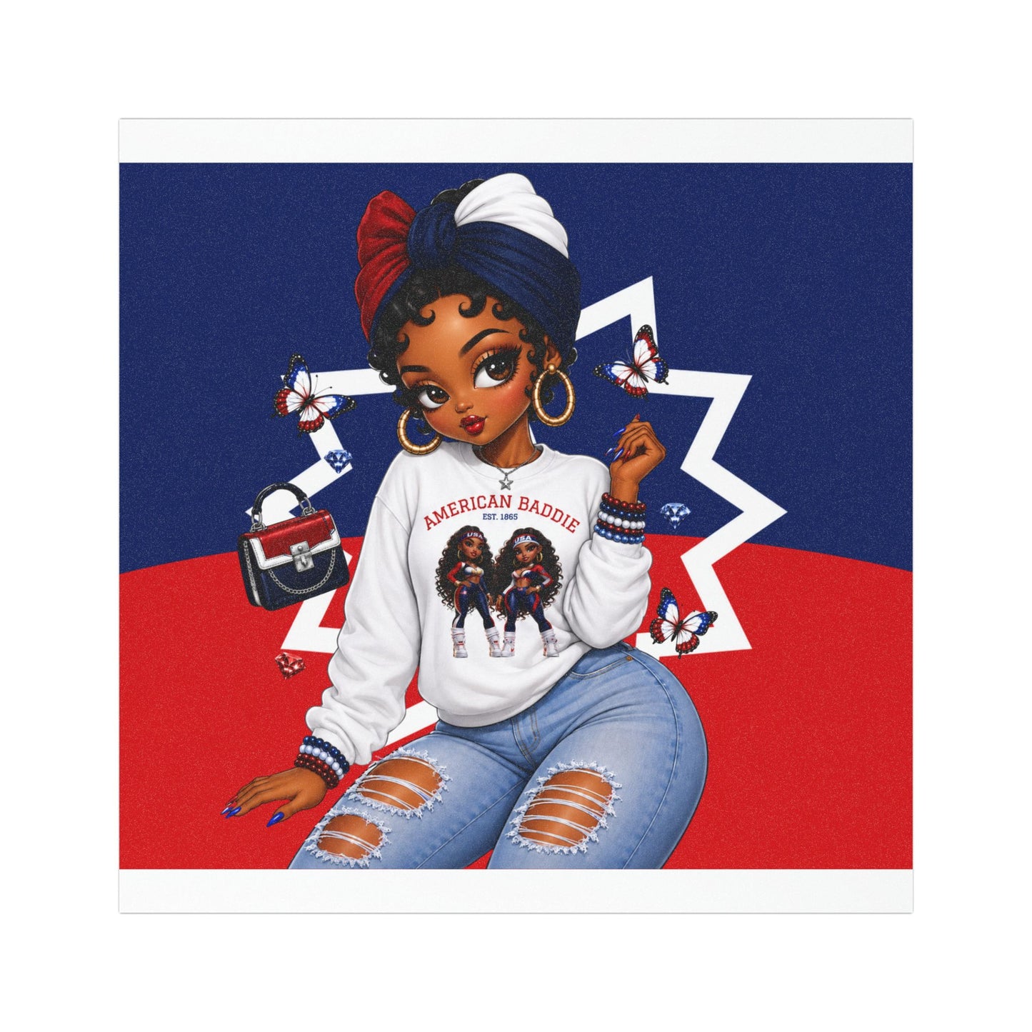 American Baddie Car Magnet | Juneteenth | Black Girl Art | EST. 1865 | 4x4 Car andTruck Magnet