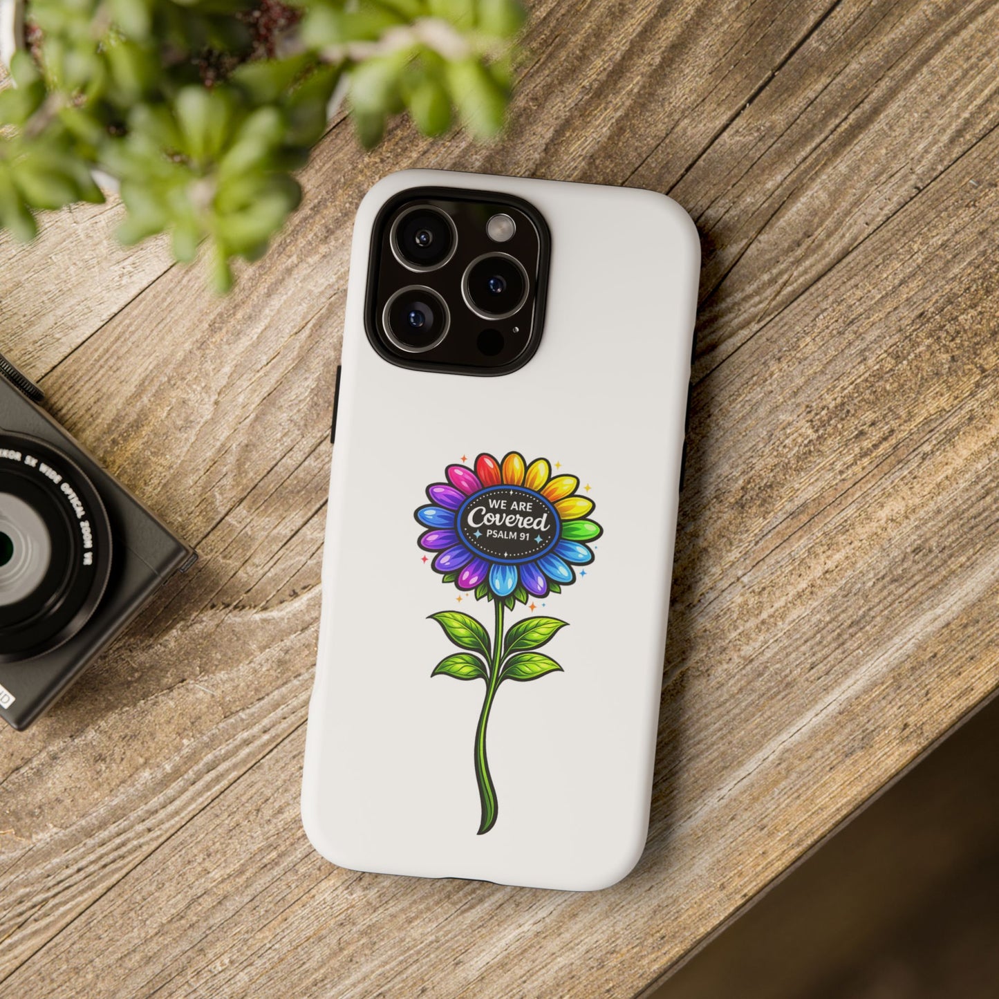 Brooklyn Byte™ "We Are Covered" Rainbow Flower Phone Case — Psalm 91 Scripture Faith Fashion