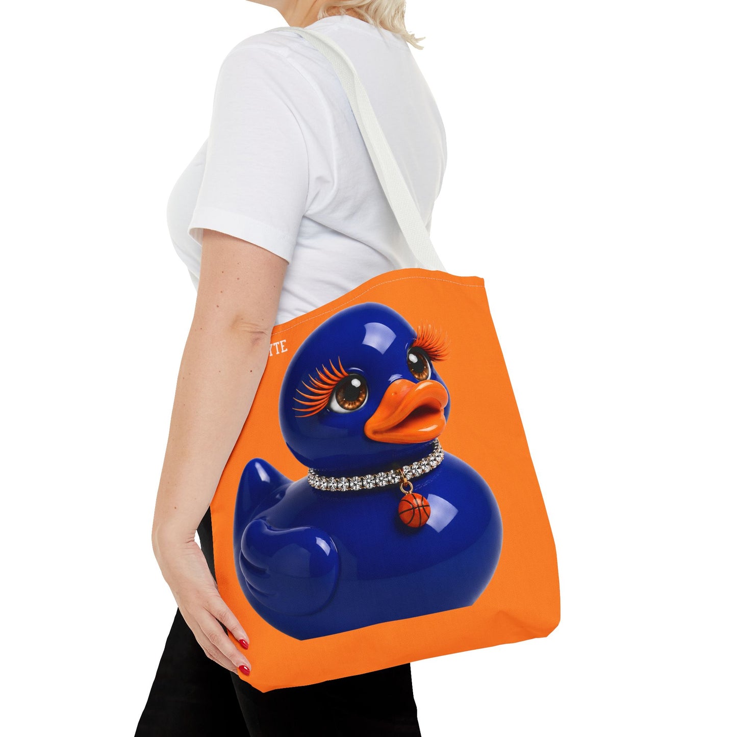 NYC Glamour Duck Tote Bag | Orange Blue Basketball Tote | Cute Duck Purse | Brooklyn Byte™ Tote Bag | Sports Lover Gift | Fashion Canvas Bag