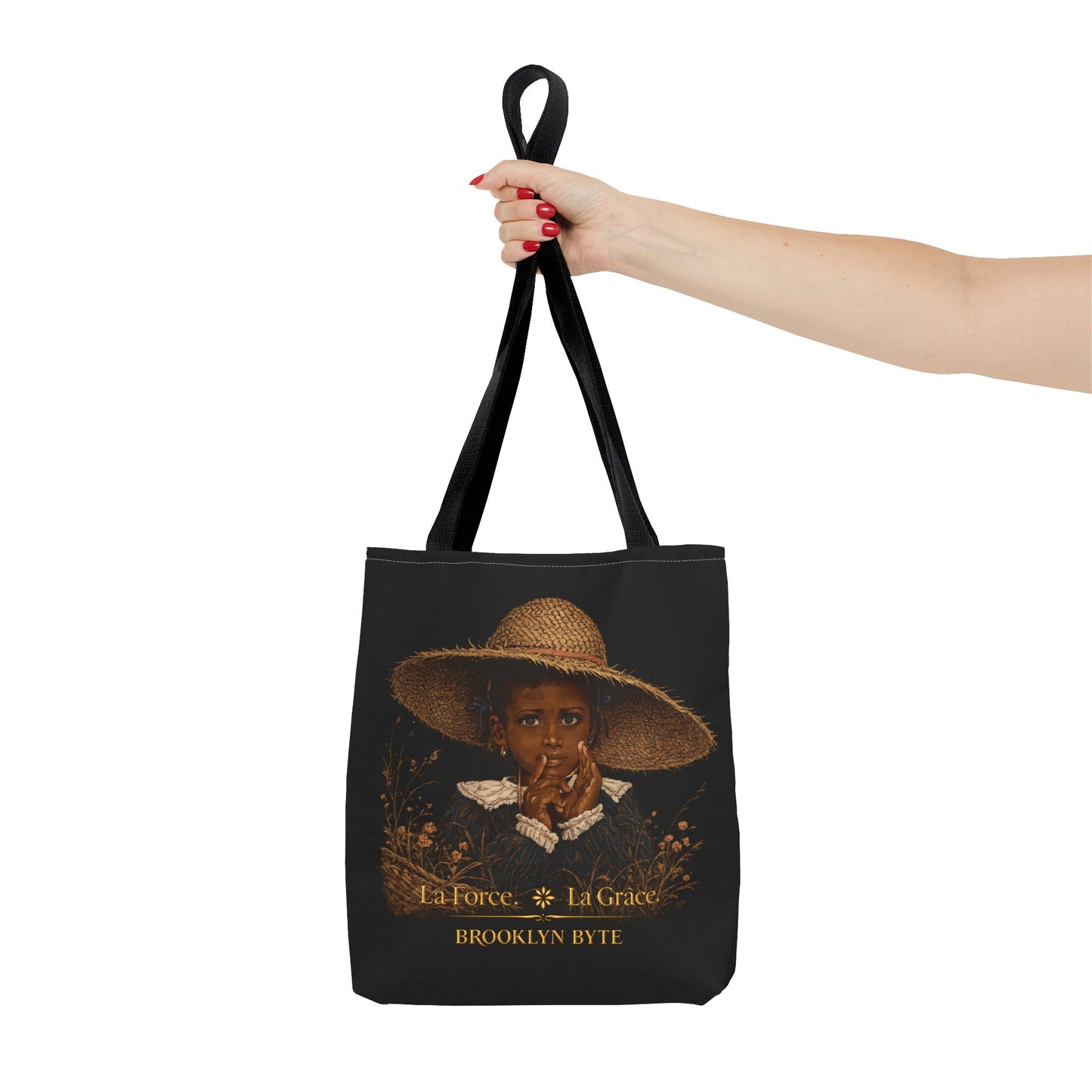 Byte Bagz™La Force. La Grâce.  Strength & Grace Bag — Vintage Secret Black Child Portrait Canvas Tote