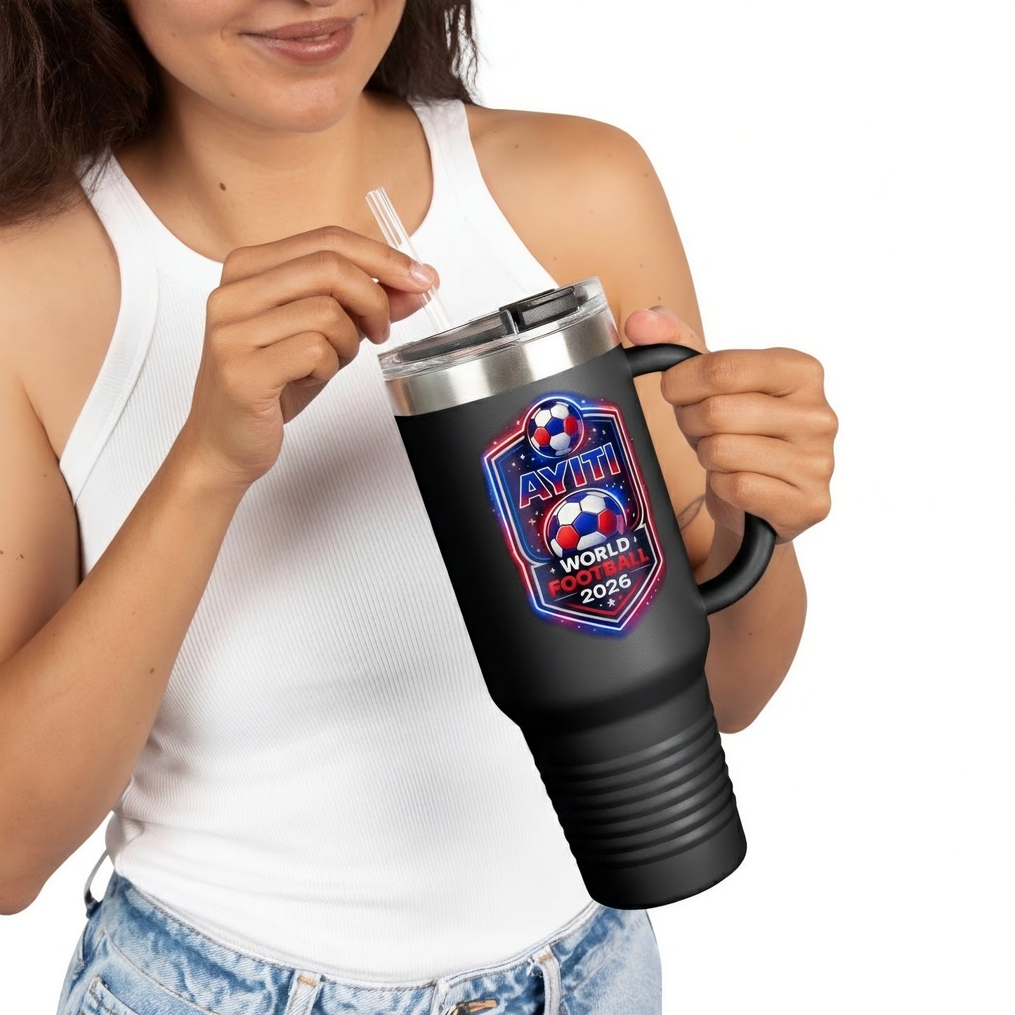 Brooklyn Byte™ Haiti 40oz Tumbler with Handle – Official 2026 Ayiti World Football Travel Mug