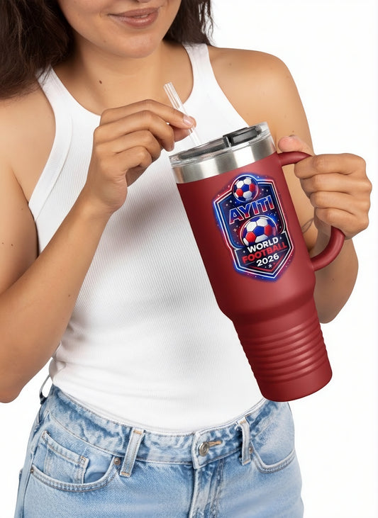 Brooklyn Byte™ Haiti 40oz Tumbler with Handle – Official 2026 Ayiti World Football Travel Mug