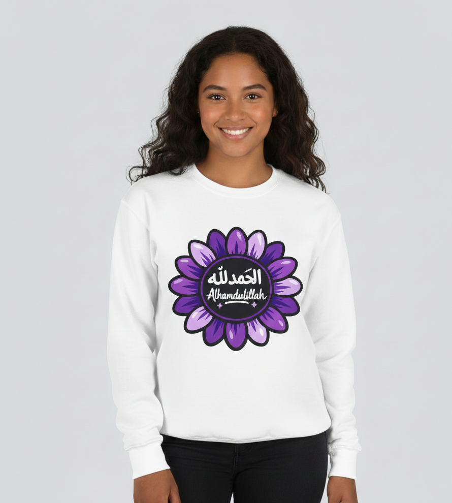 Kingdom Kloth™  Alhamdulillah Purple Flower Sweatshirt– Arabic Faith Fashion