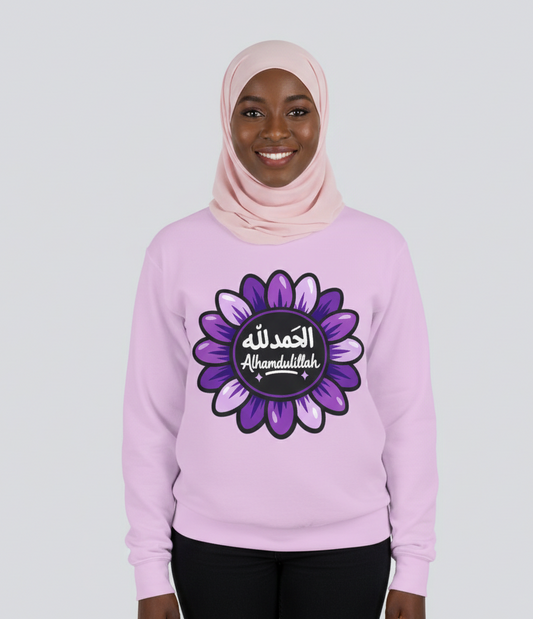 Kingdom Kloth™  Alhamdulillah Purple Flower Sweatshirt– Arabic Faith Fashion