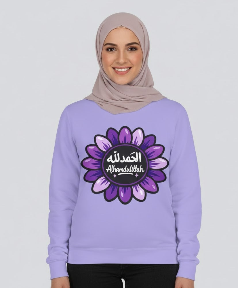 Kingdom Kloth™  Alhamdulillah Purple Flower Sweatshirt– Arabic Faith Fashion
