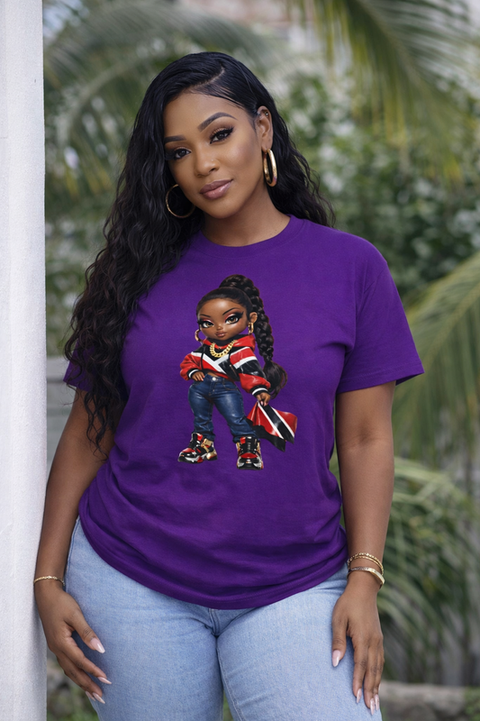 Kulture Fresh™ "Trini Baddie" Chibi Tee — Plum Planet Edition