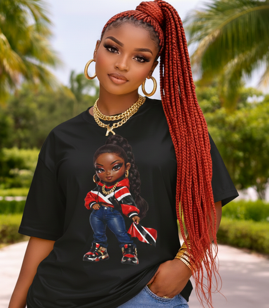 Kulture Fresh™ "Trinidad Baddie" Chibi Tee — Caribbean Roots Collection