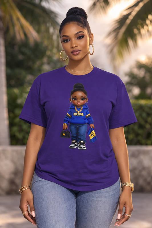 Kulture Fresh™ "Bajan Baddie" Chibi Tee — Plum Planet Edition
