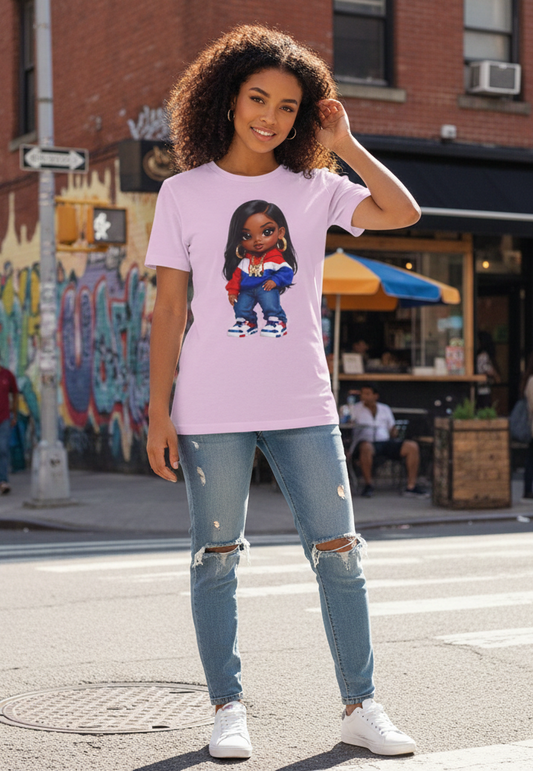 Kulture Fresh™ "Boricua Baddie" Chibi Tee — Plum Planet Edition