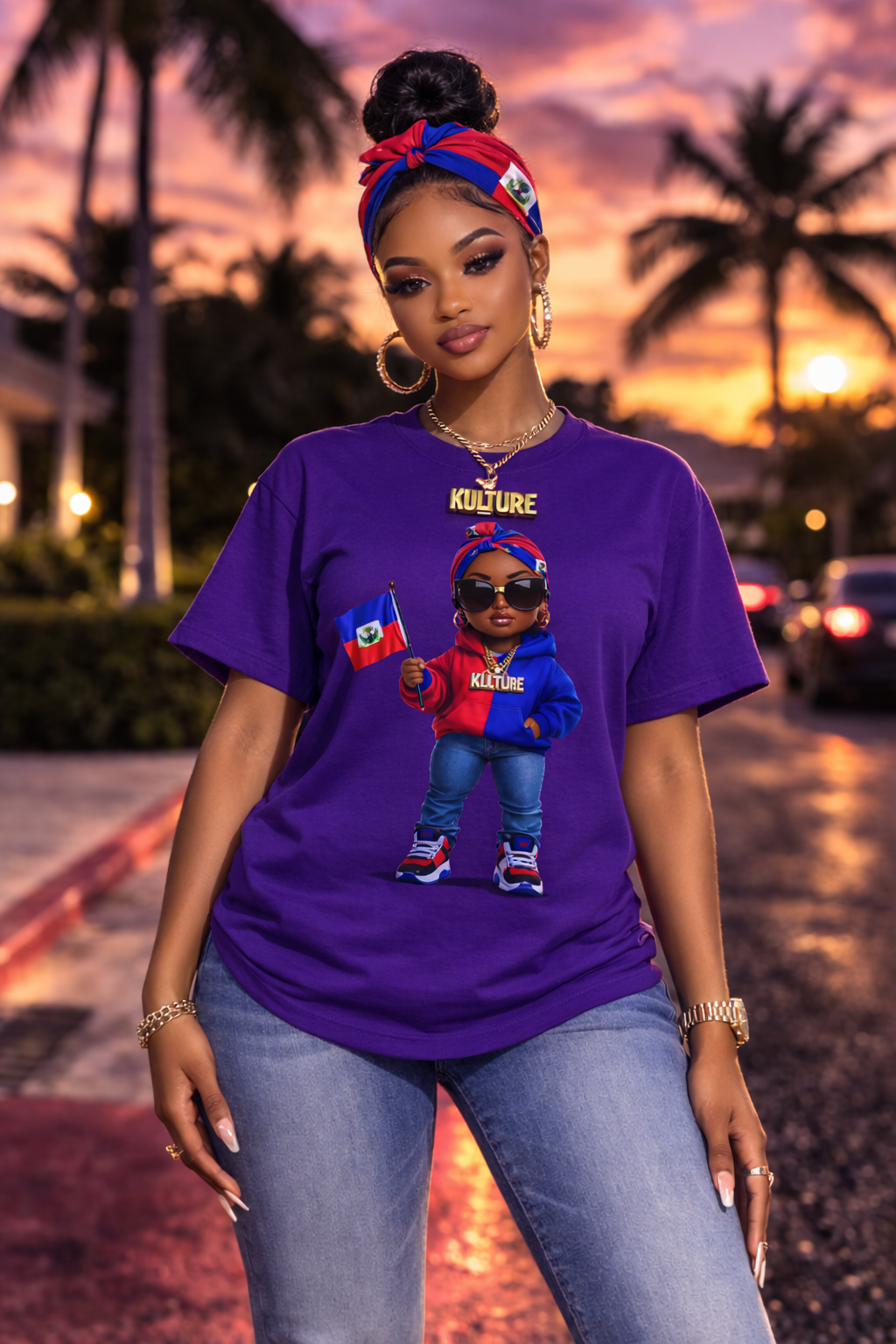 Kulture Fresh™ "Haitian Baddie" Chibi Tee — Plum Planet Edition