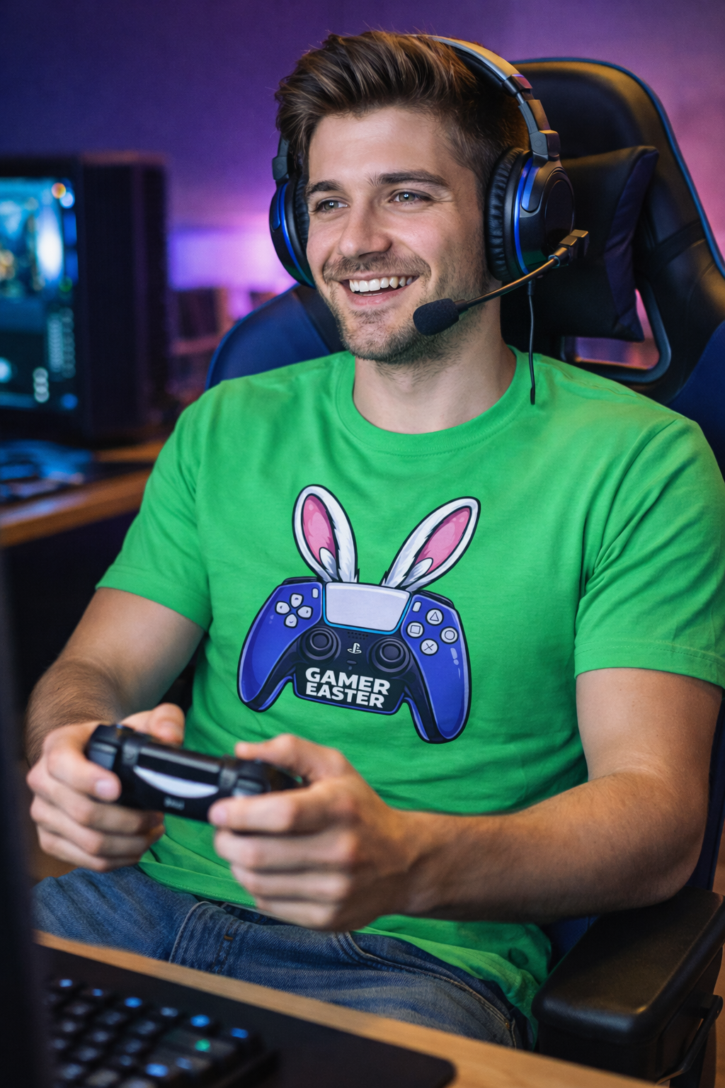 Kulture Fresh™ "Gamer Easter" T-Shirt — Blue Controller Bunny Tee