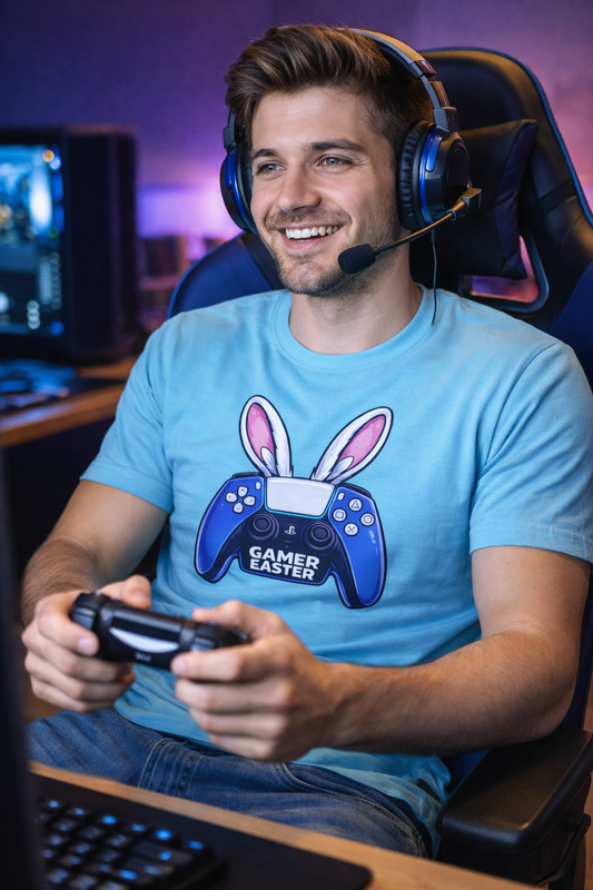Kulture Fresh™ "Gamer Easter" T-Shirt — Blue Controller Bunny Tee