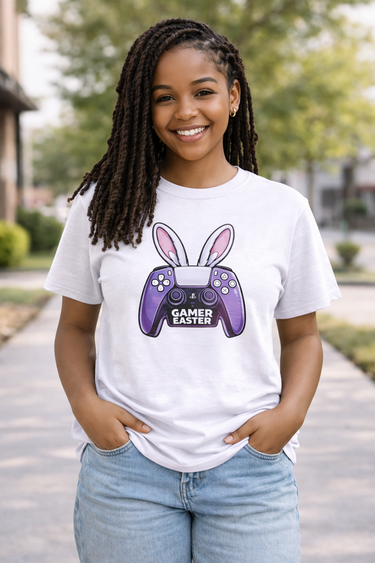 Kulture Fresh™ "Gamer Easter" T-Shirt — Purple Controller Bunny Tee