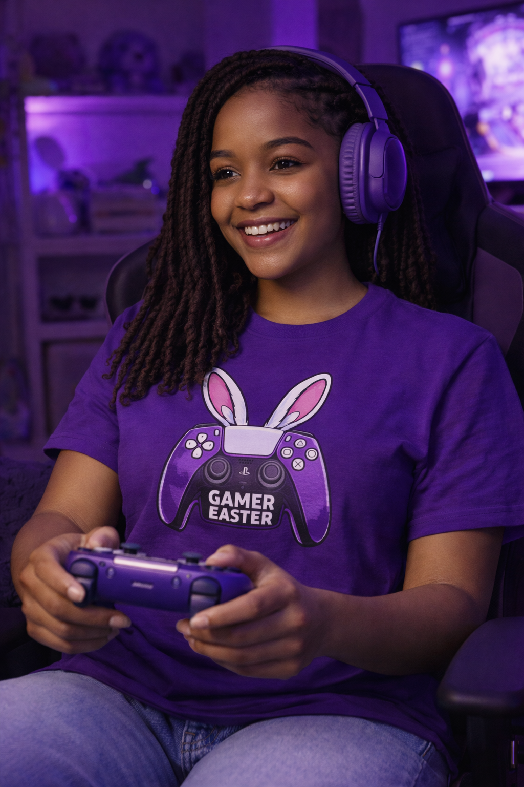 Kulture Fresh™ "Gamer Easter" T-Shirt — Purple Controller Bunny Tee