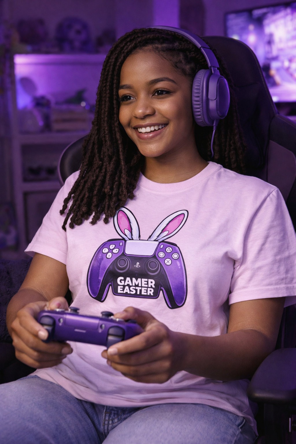 Kulture Fresh™ "Gamer Easter" T-Shirt — Purple Controller Bunny Tee
