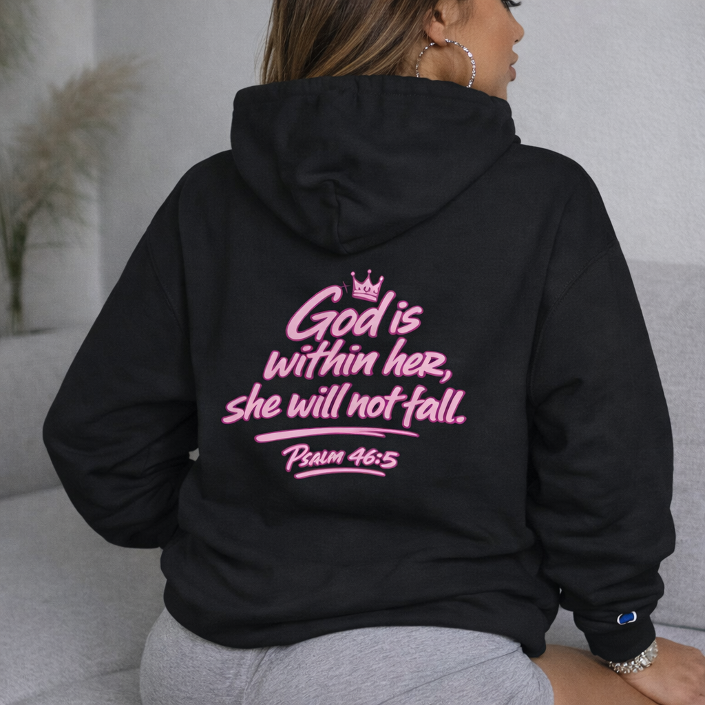 Kingdom Kloth™ Kovered By Grace Champion Hoodie – "God is within her; she will not fail" Christian Psalm Hoodie