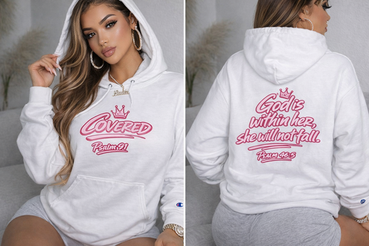 Kingdom Kloth™ Kovered By Grace Champion Hoodie – "God is within her; she will not fail" Christian Psalm Hoodie