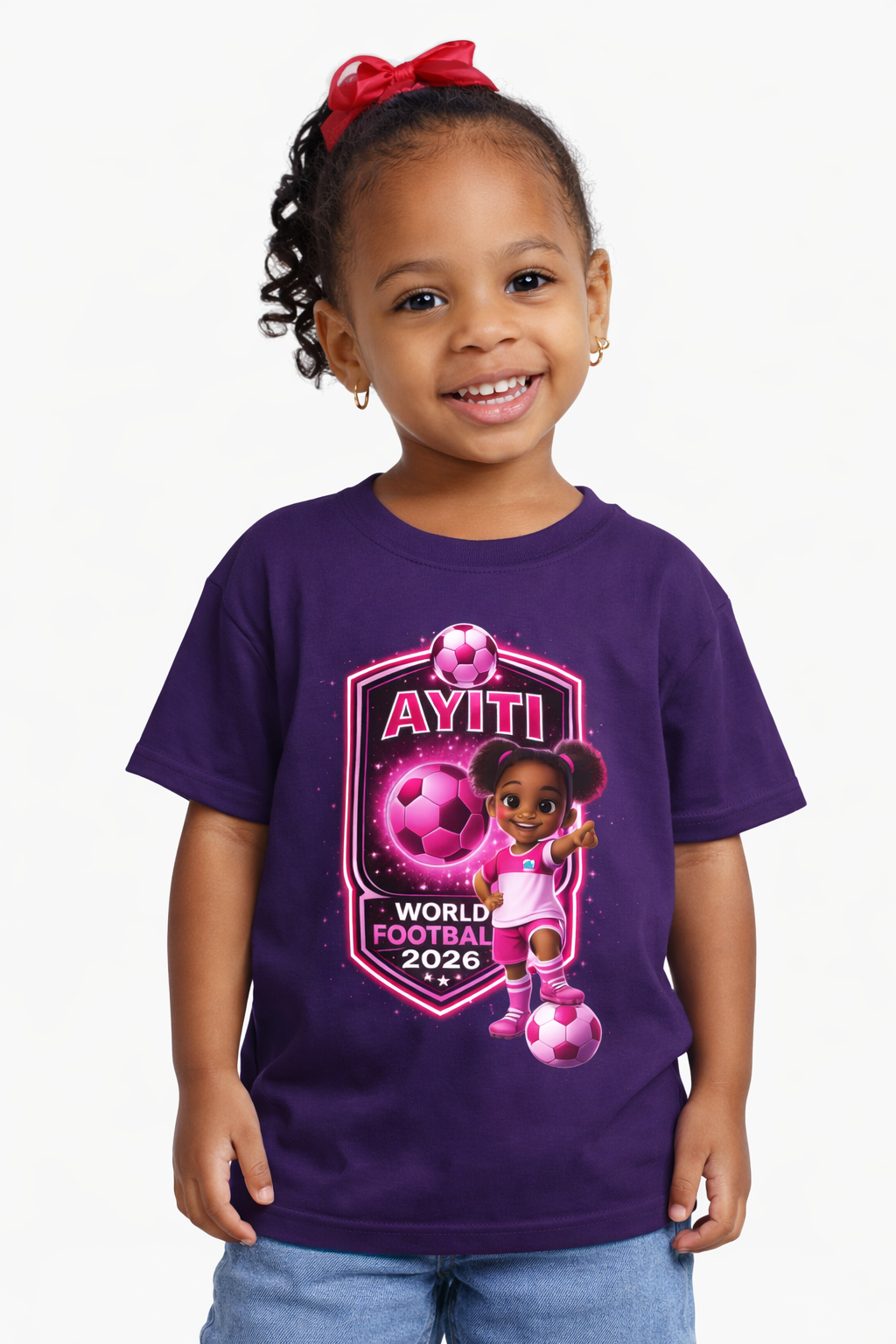 Kids Soccer Tee — Pink 'Ayiti World Soccer 2024' Jersey Shirt