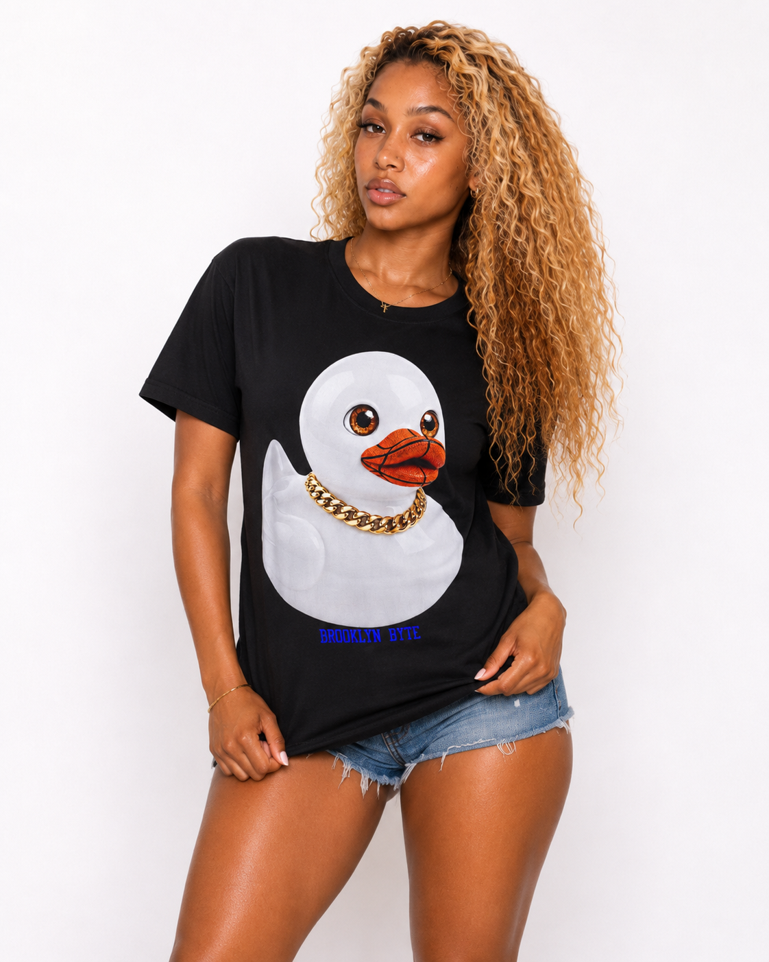 Brooklyn Byte™ Glamour Duck Graphic Tee | Gold Chain Duck Shirt | Cute Basketball Tee | Unisex Streetwear | Duck Lover Gift