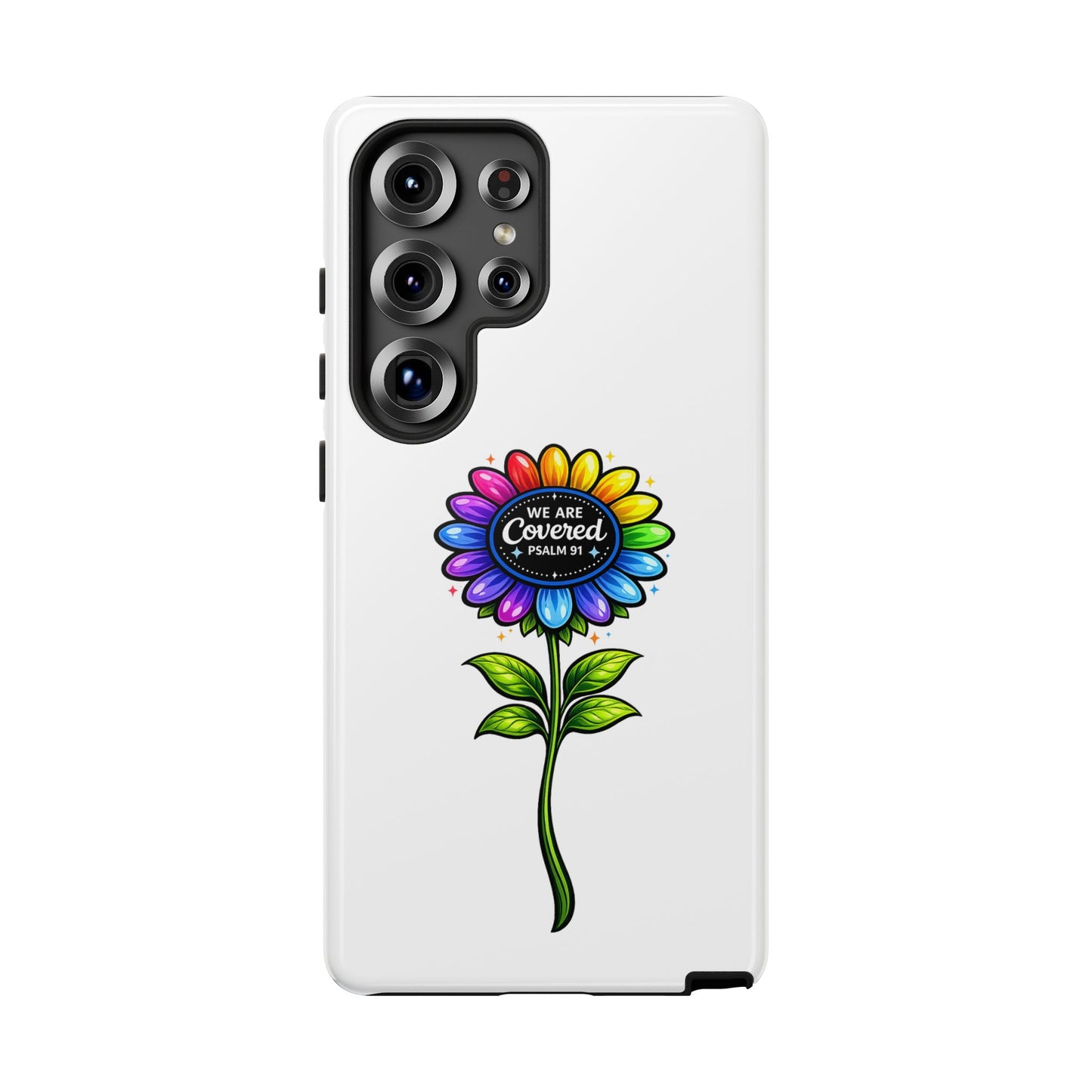 Brooklyn Byte™ "We Are Covered" Rainbow Flower Phone Case — Psalm 91 Scripture Faith Fashion