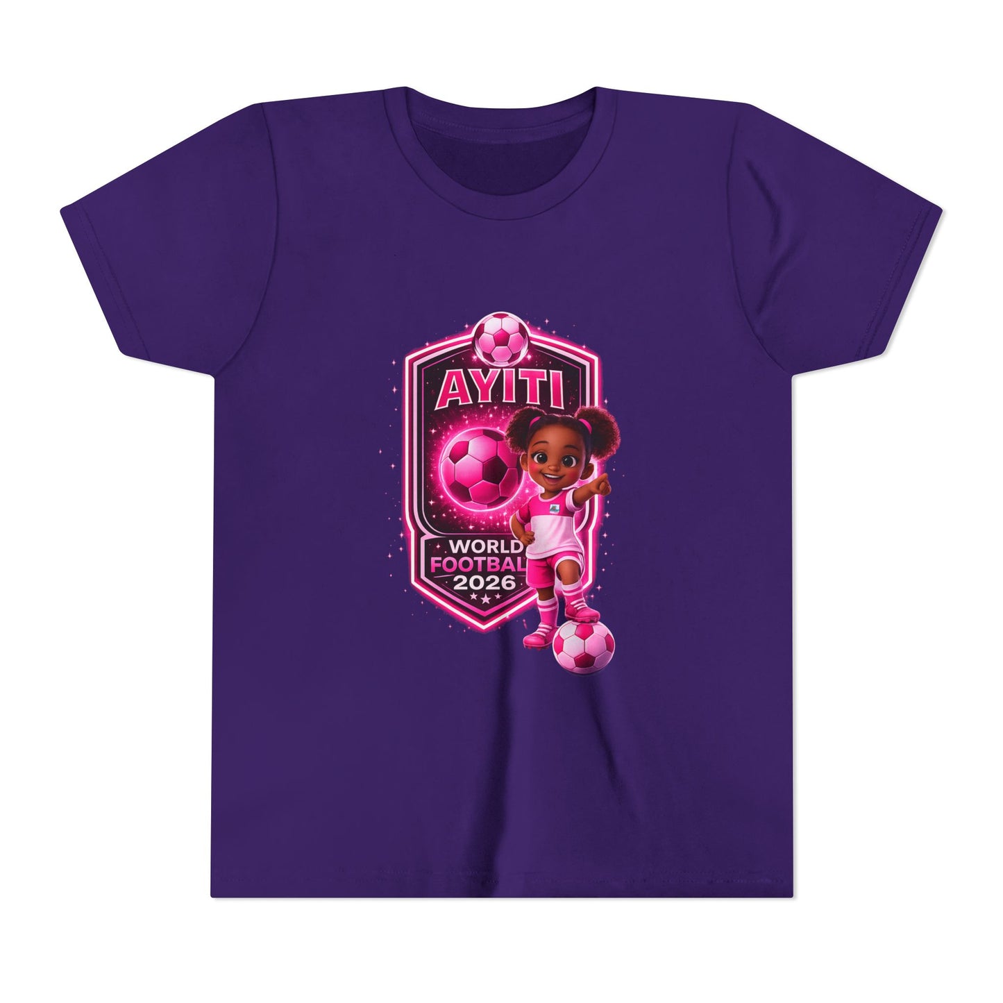 Kids Soccer Tee — Pink 'Ayiti World Soccer 2024' Jersey Shirt