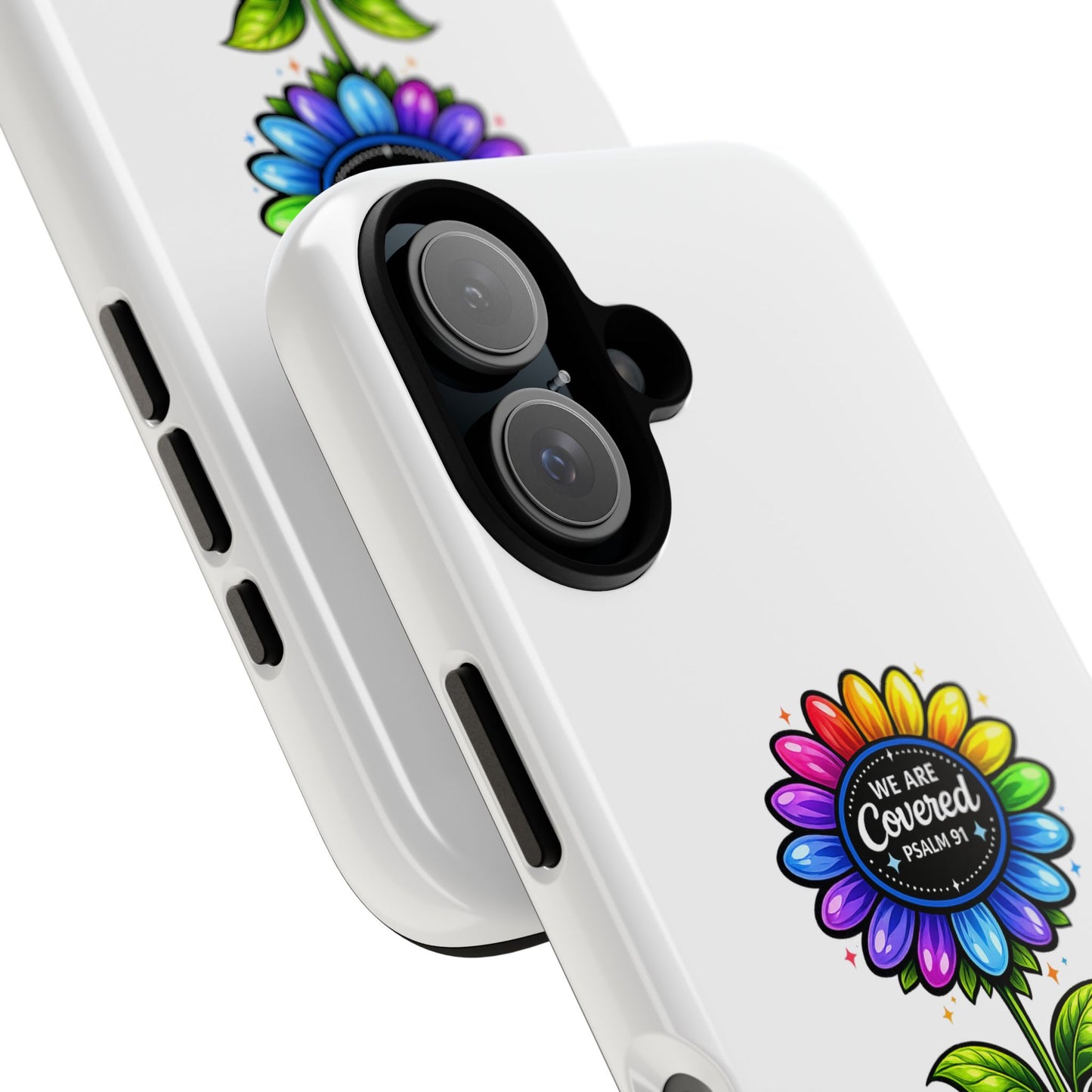 Brooklyn Byte™ "We Are Covered" Rainbow Flower Phone Case — Psalm 91 Scripture Faith Fashion